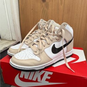 Nike Tan and White Dunk Sneakers with Classic Silhouette